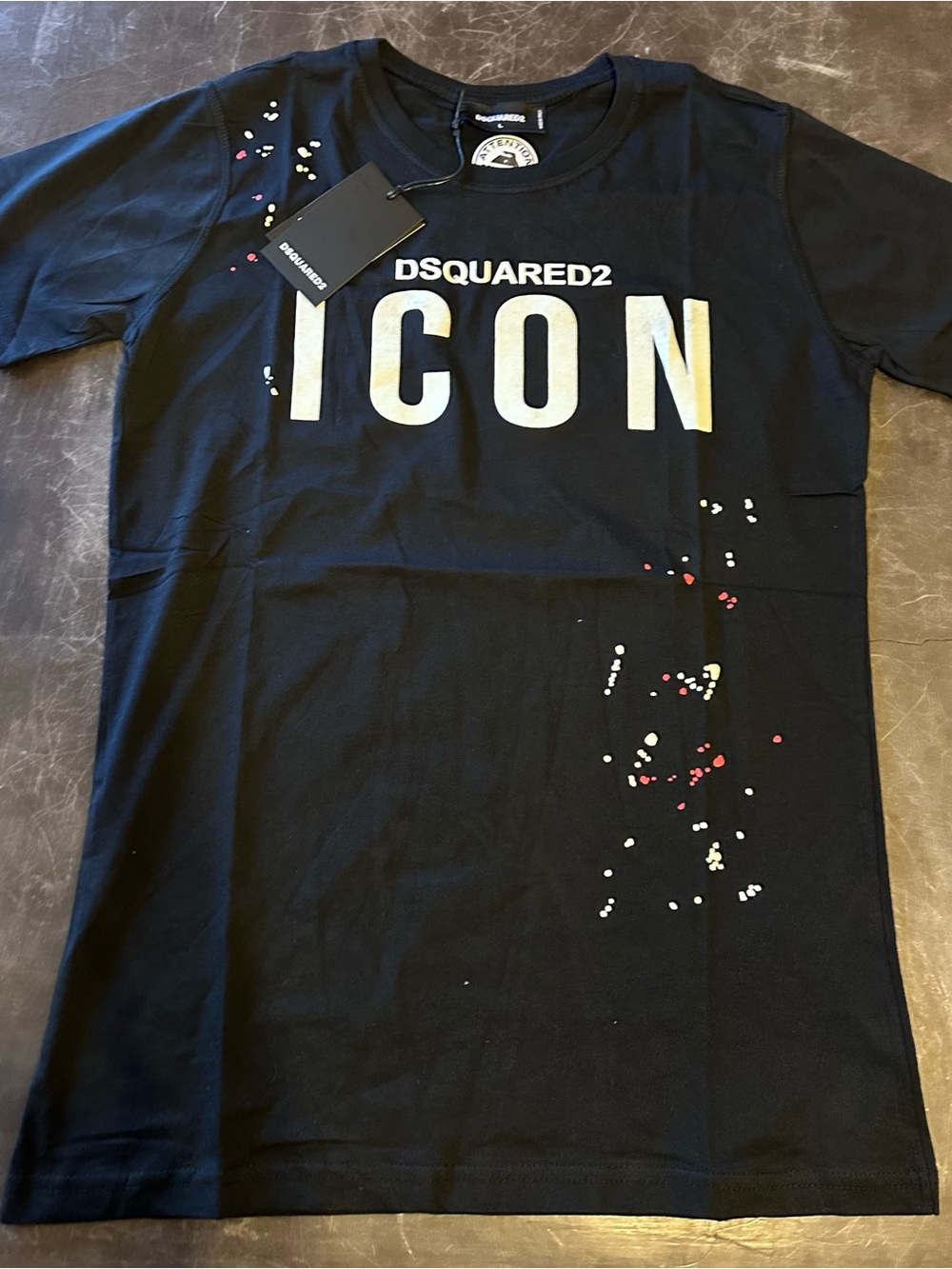 DSQUARED2 Black ICON Paint-Splatter Short Sleeve Tee